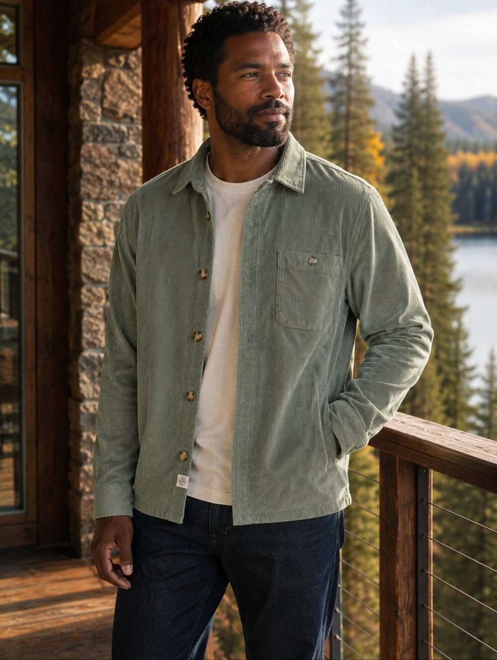 Marine Layer Max Stretch Corduroy Overshirt Iceberg Green Larger Fall 2024